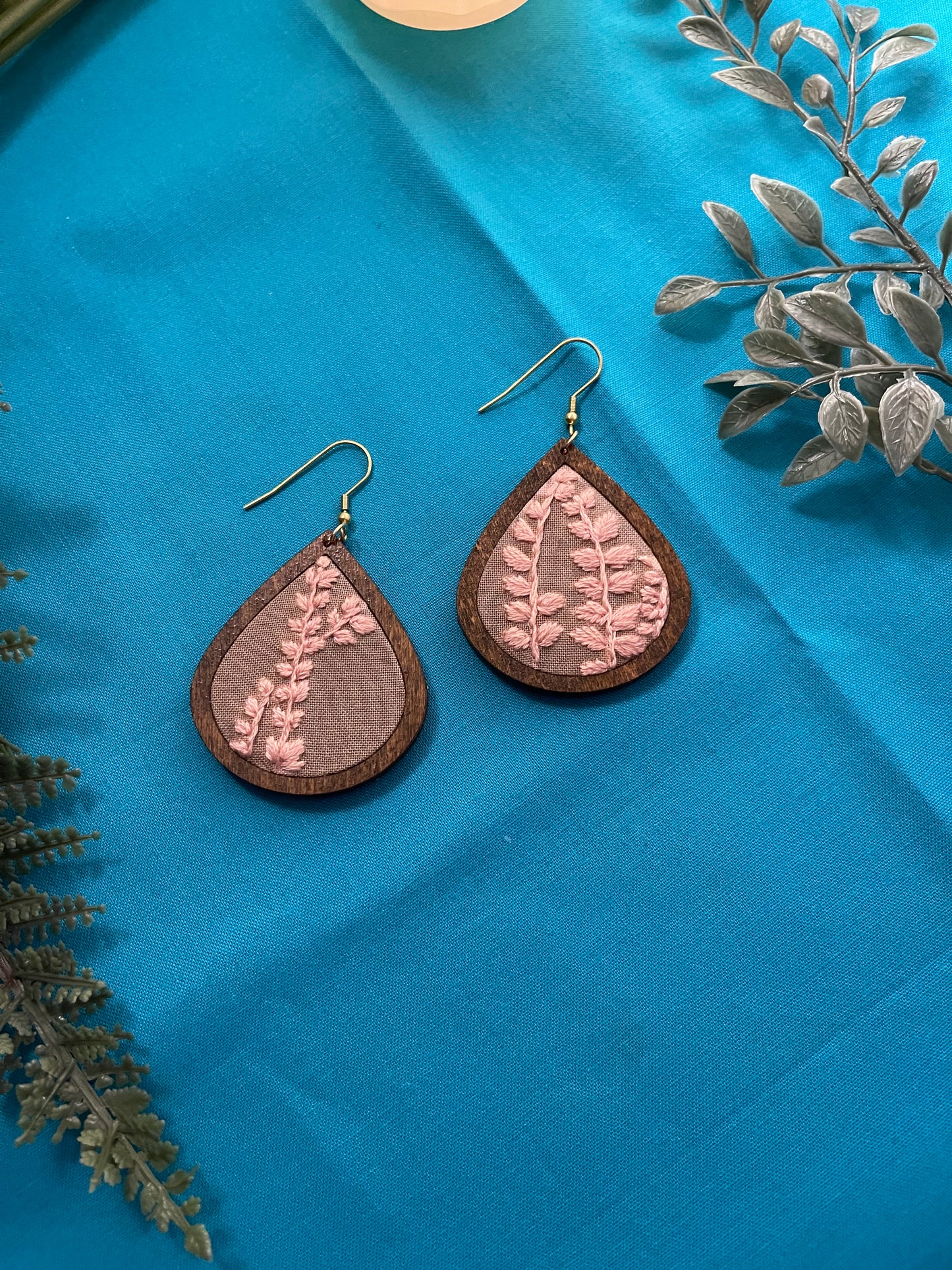 The Amber | Pink & Gray Fern Leaf Dangles