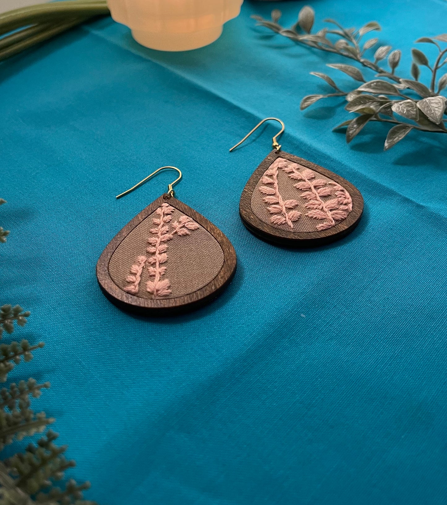 The Amber | Pink & Gray Fern Leaf Dangles