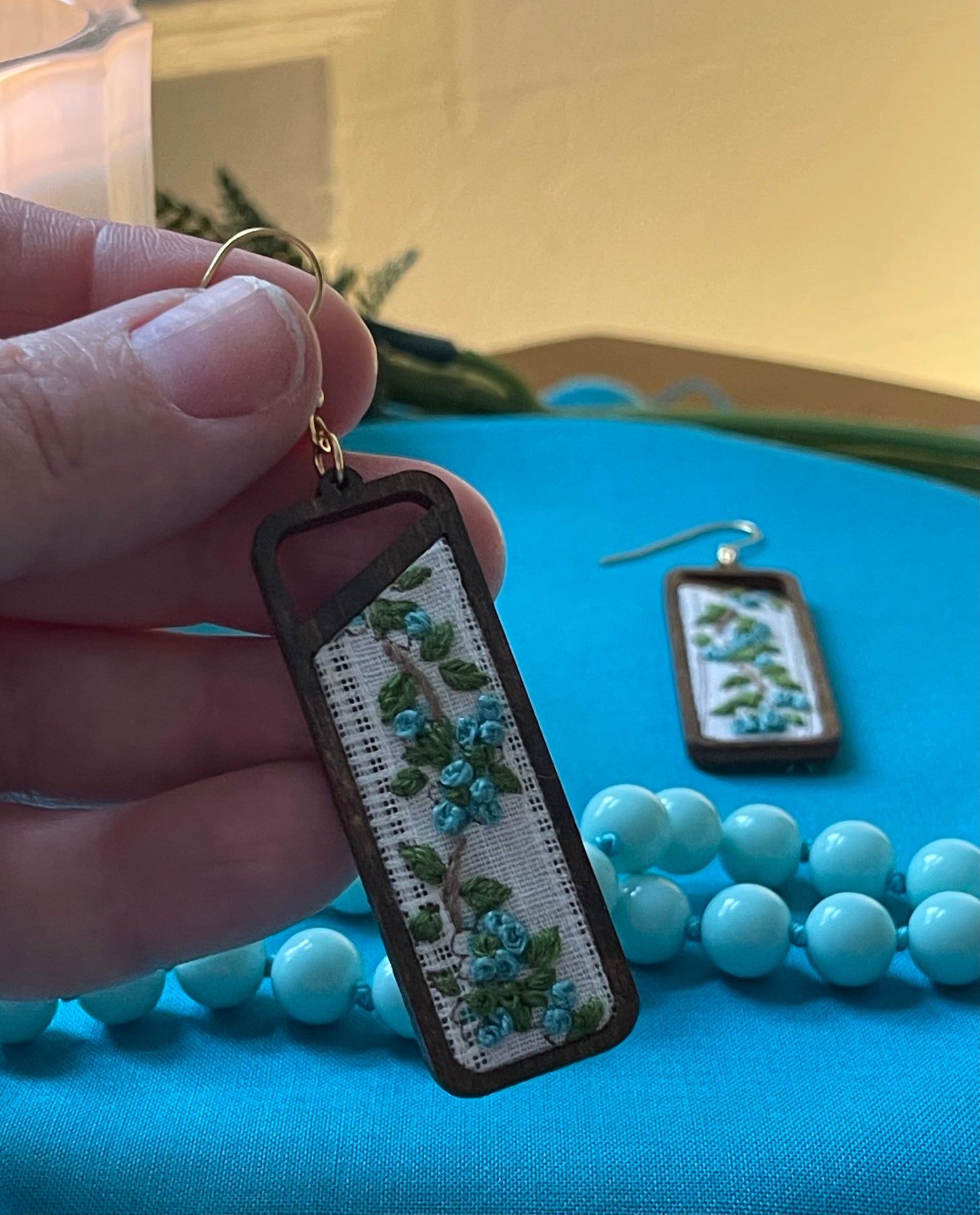 The Veronica | Green Leaf & Petite Blue Floral Dangles