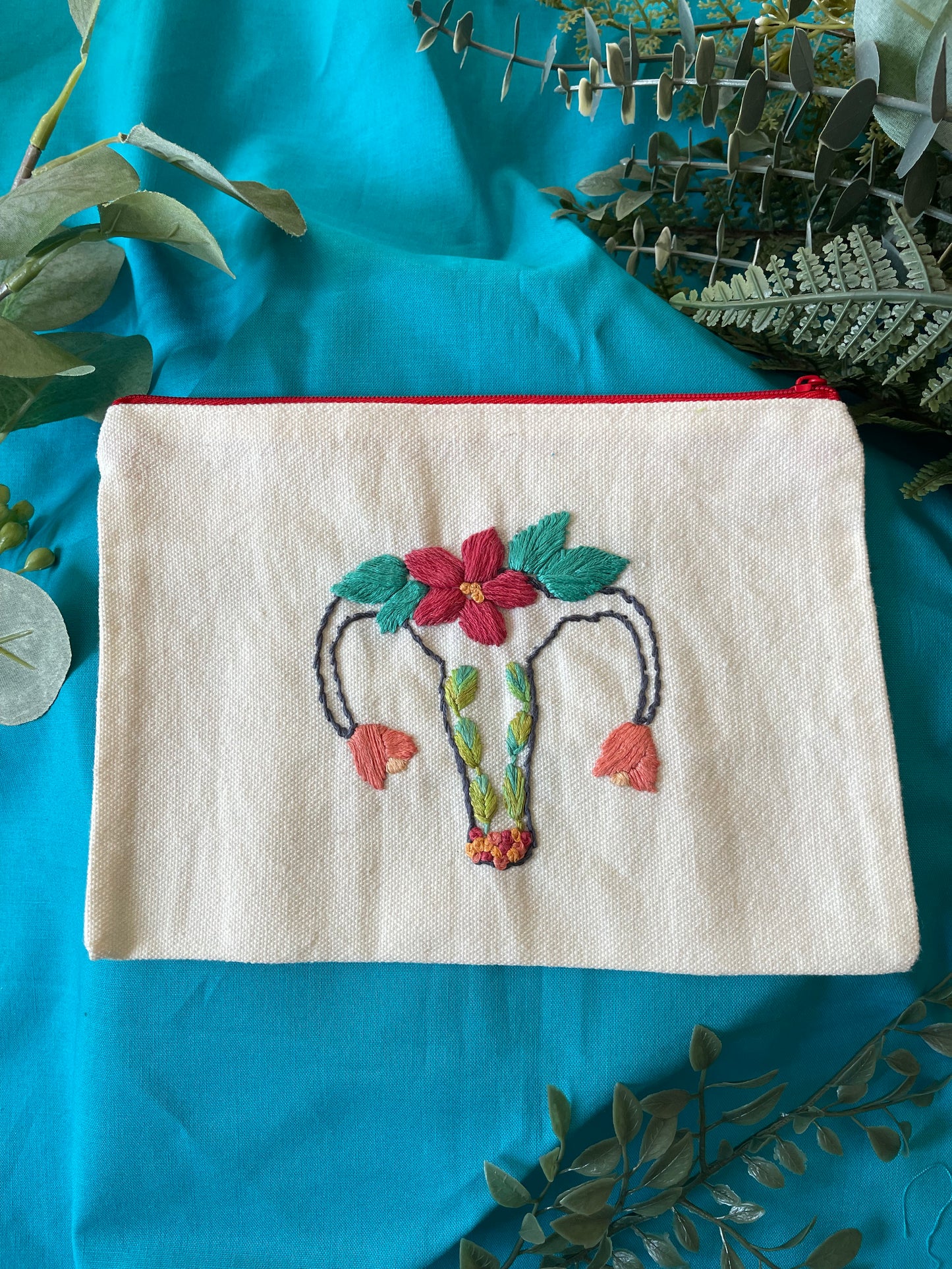 Blooming Uterus | Embroidered Canvas Zipper Pouch