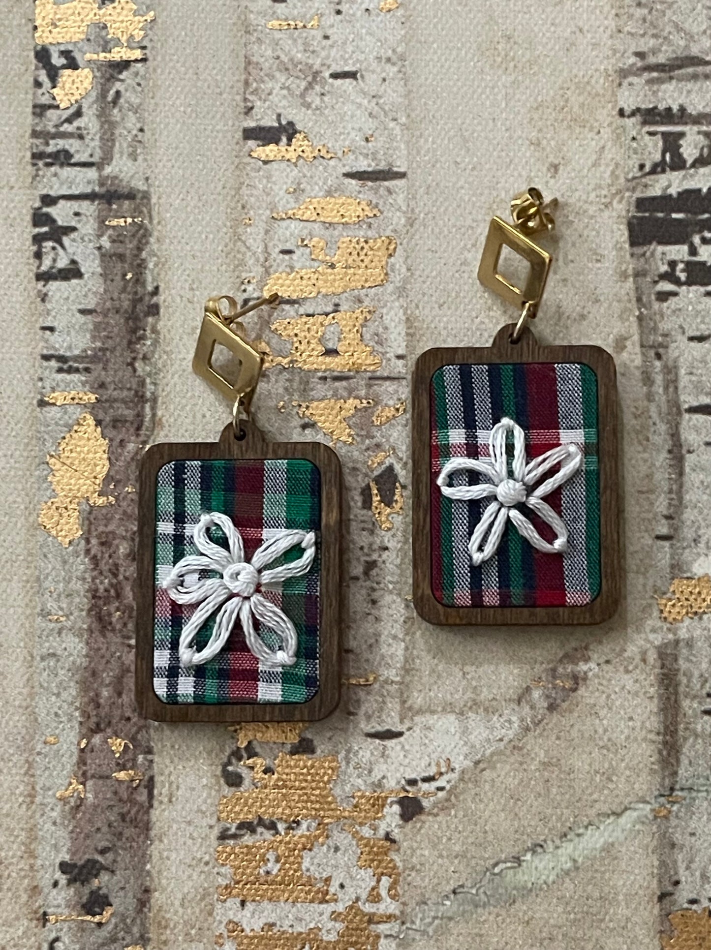 The Deb | Flower & Plaid Dangles