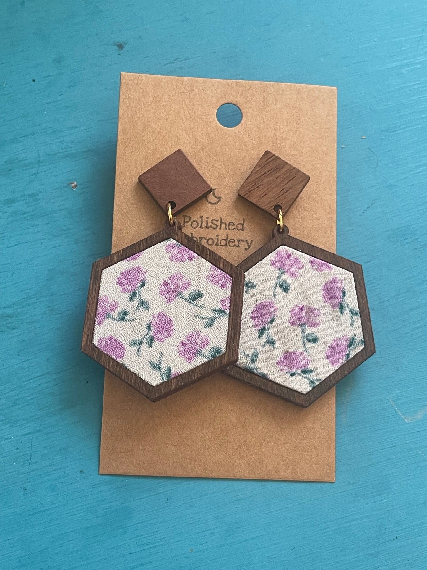 The Sophie | OOAK Hexagon Fabric Scrap Earrings