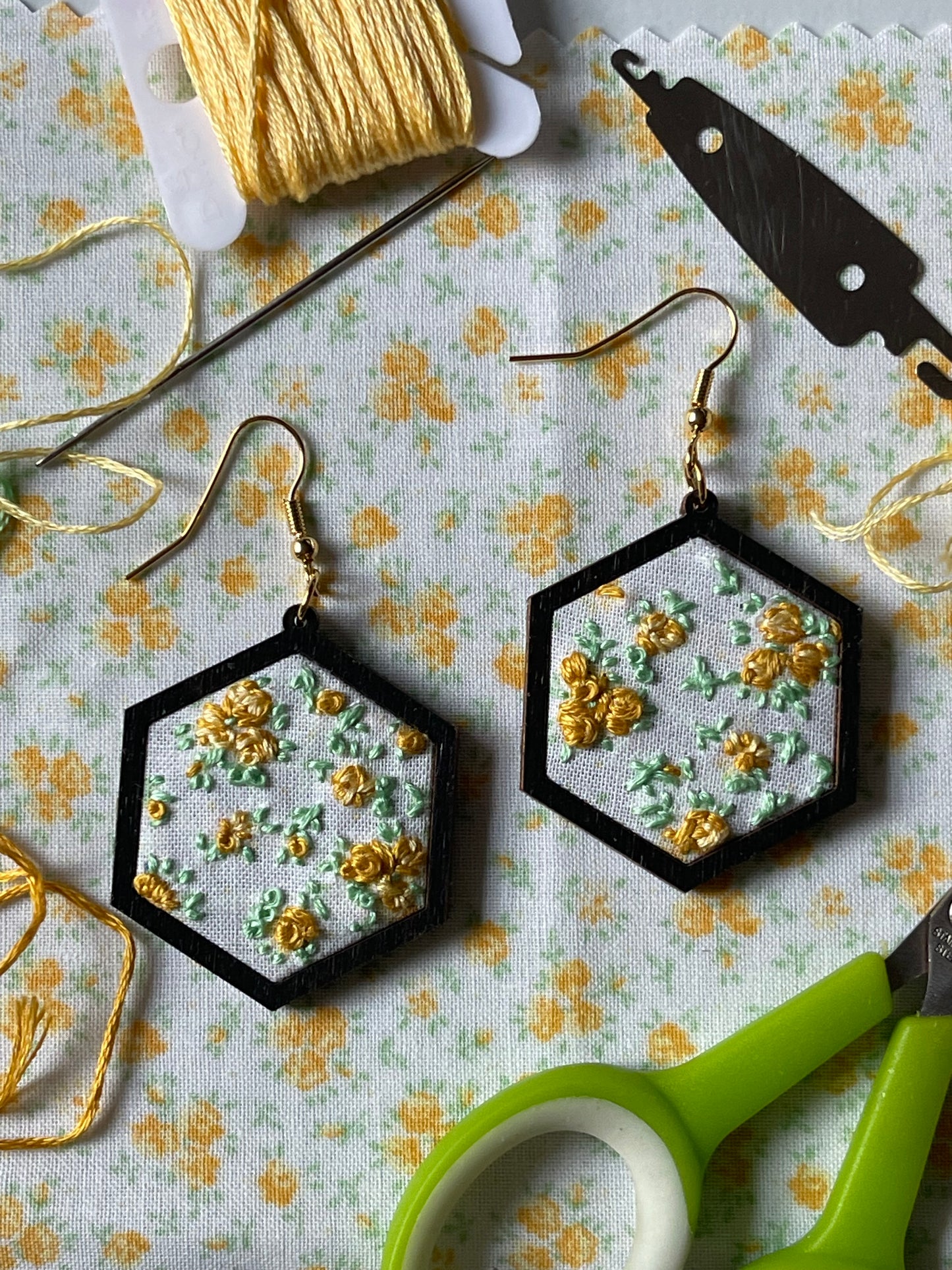 The Sabrina | Yellow Rose Hexagon Dangles