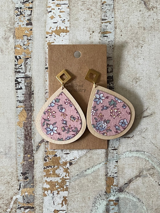 The Eliza | Pink Floral Wide Teardrop Fabric Scrap Earrings