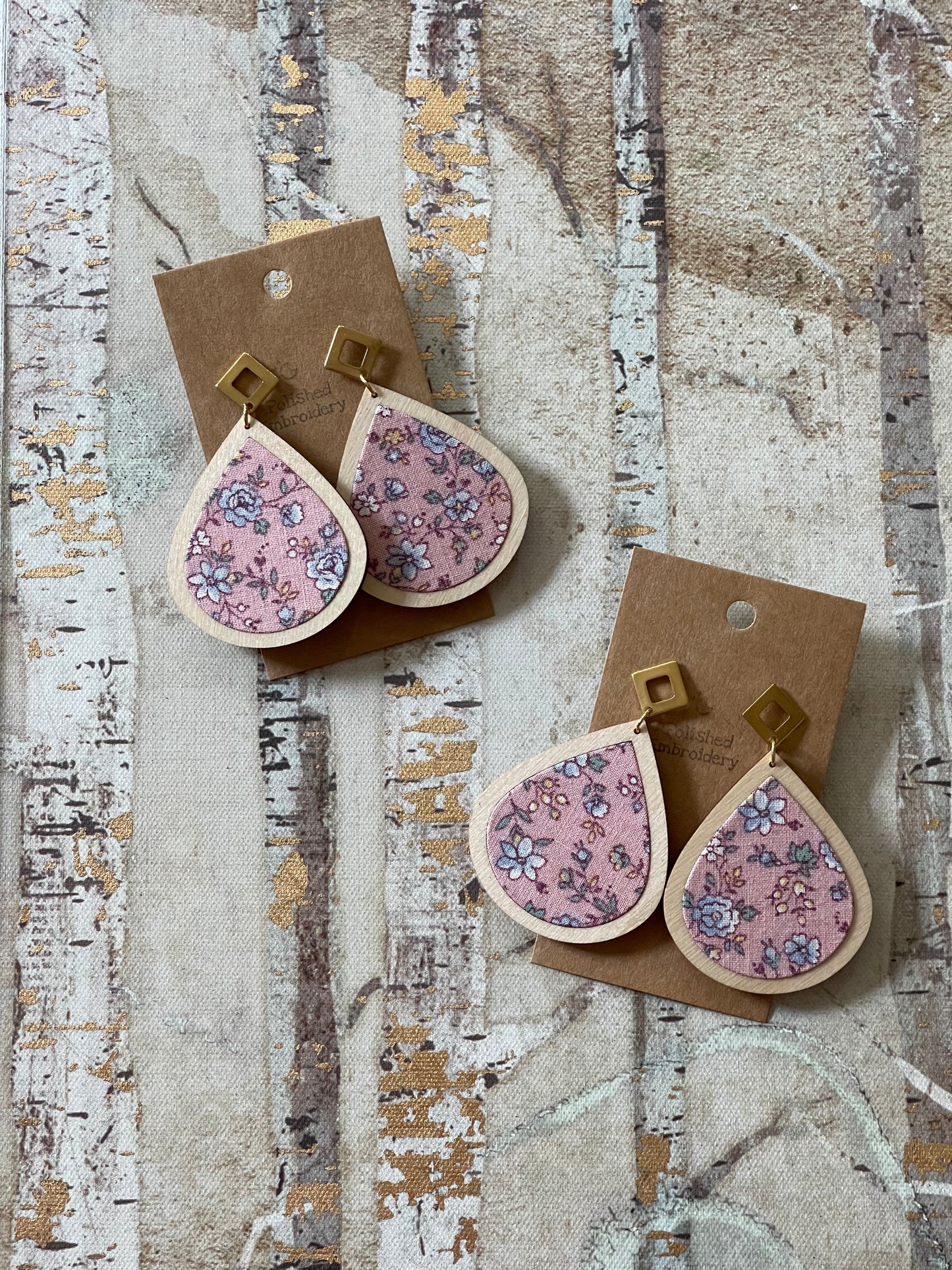 The Eliza | Pink Floral Wide Teardrop Fabric Scrap Earrings