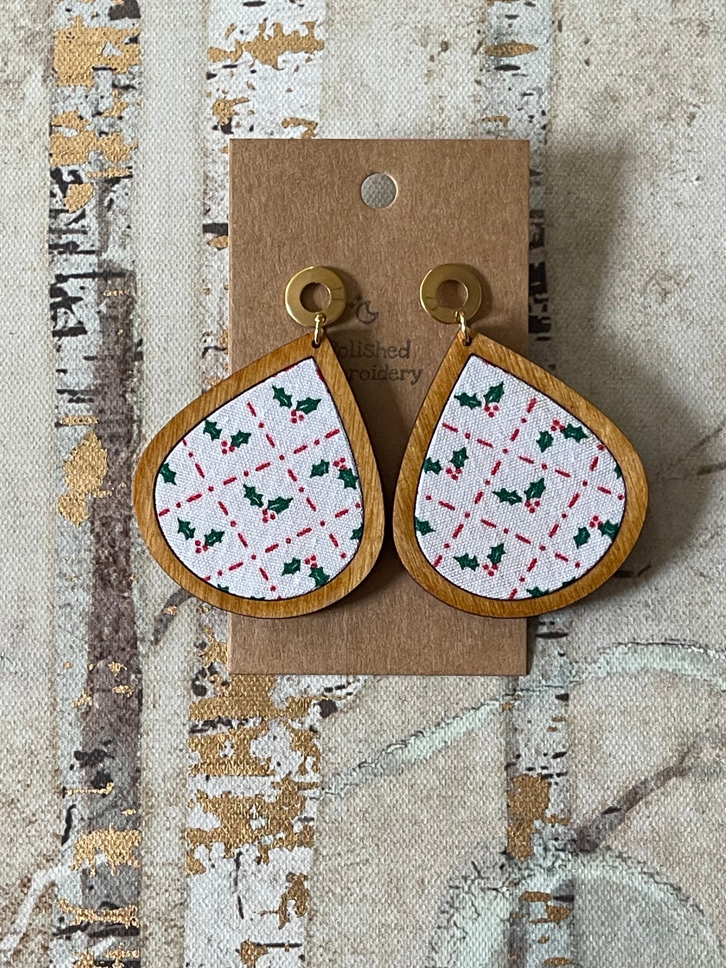 The Holly | Oak Tear Drop OOAK Fabric Scrap Earrings