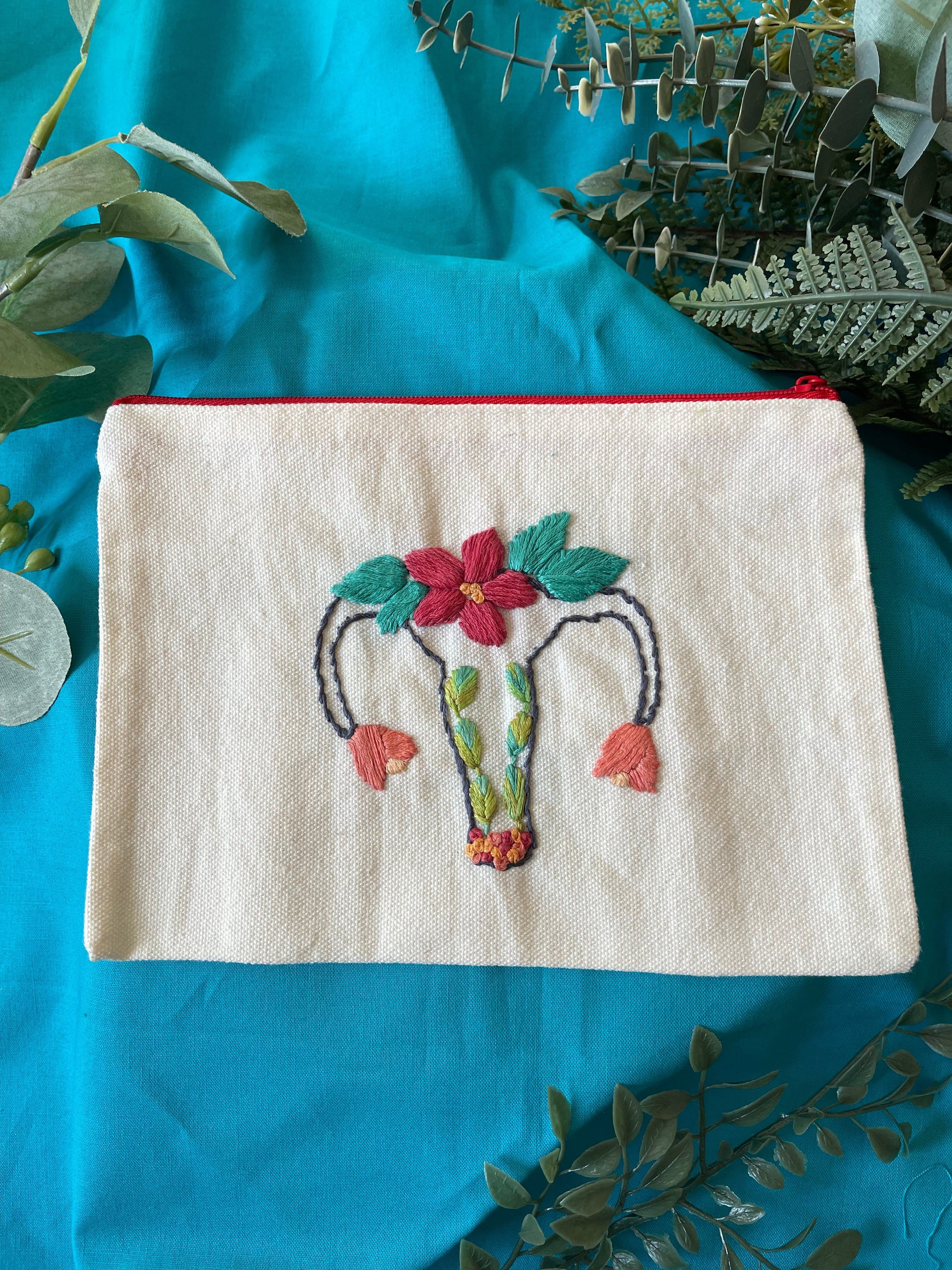 Embroidered zipper pouch sale