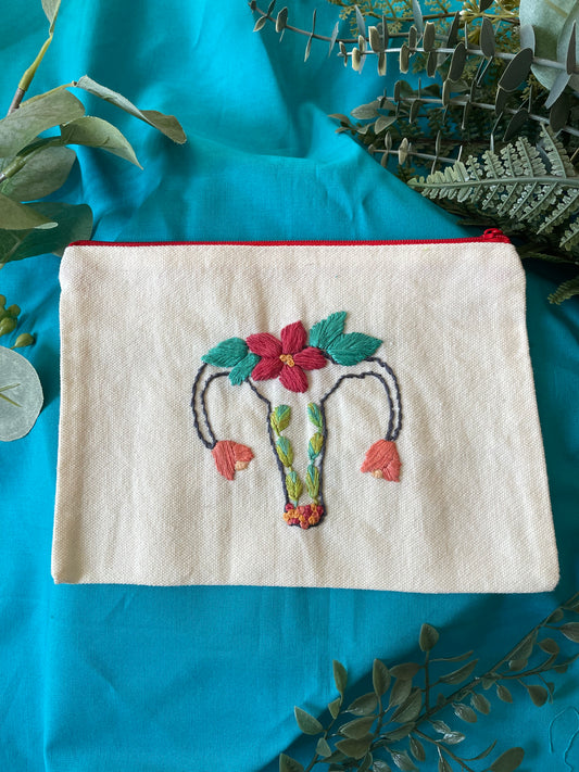 Blooming Uterus | Embroidered Canvas Zipper Pouch