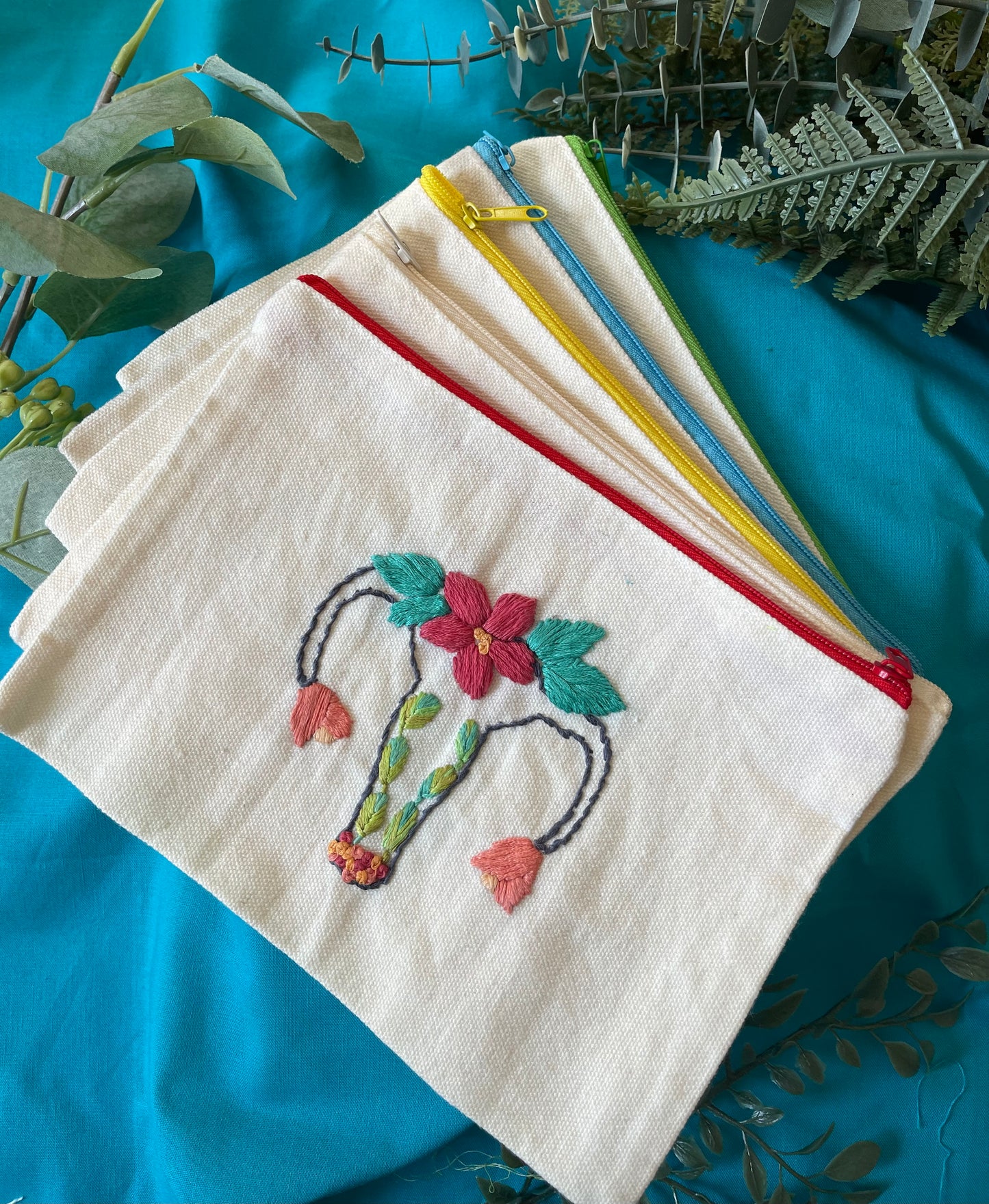 Blooming Uterus | Embroidered Canvas Zipper Pouch